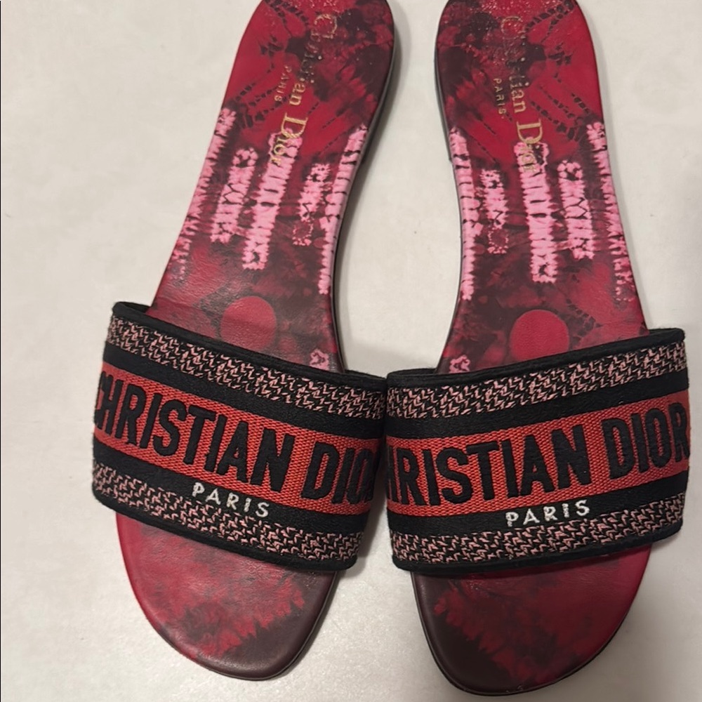 Christian Dior Red Slide Sandals
